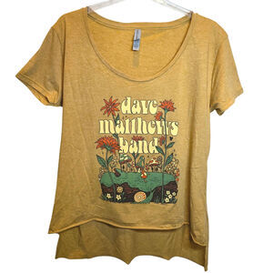 Dave Matthews Band Concert Tee Shirt Womens XL Yellow Hi-Lo Flowers Mushrooms